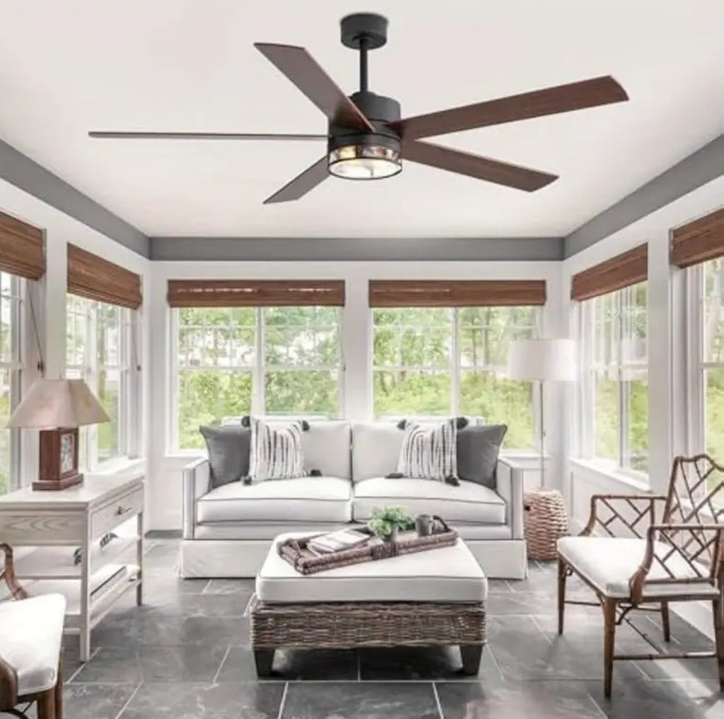 65 Inch Industrial Modern Ceiling Fan with Lights - 5 Reversible Blades, Remote Control, DC Motor, 6-Speed Adjustable, 3 Color Temperatures, Downrod Mount, Matte Black Finish for Bedroom & Living Room, Living Room Fan | Industrial Ceiling Fan | Lighting F