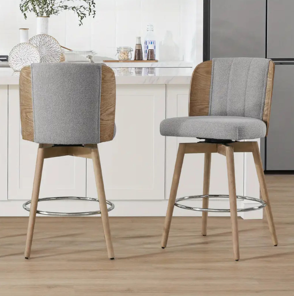 Counter Height Bar Stools Set of 2, 360° Swivel Upholstered Barstools with Back Wood Legs, 26" H Seat Height, Dining room furniture