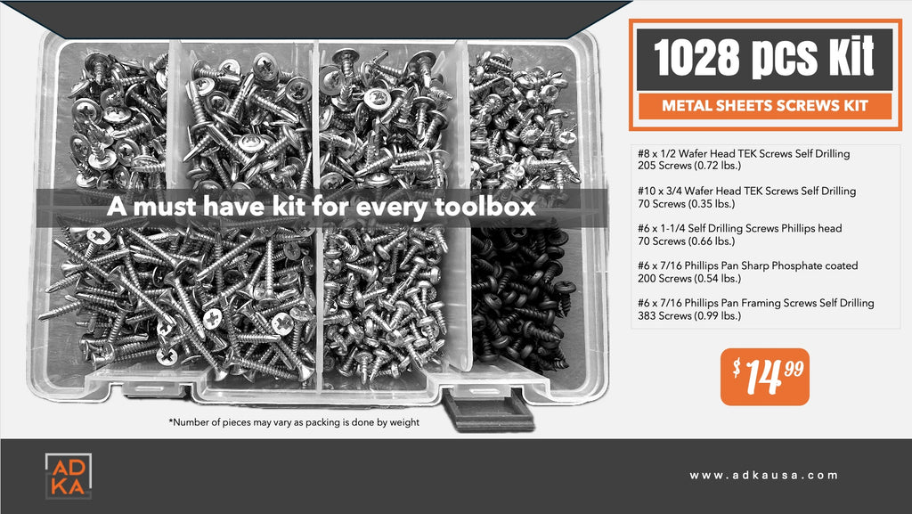 1028 SCREWS KIT: Metal Sheets / Studs / Sidings / Solar Panels Screws Kit for everyday maintenance work