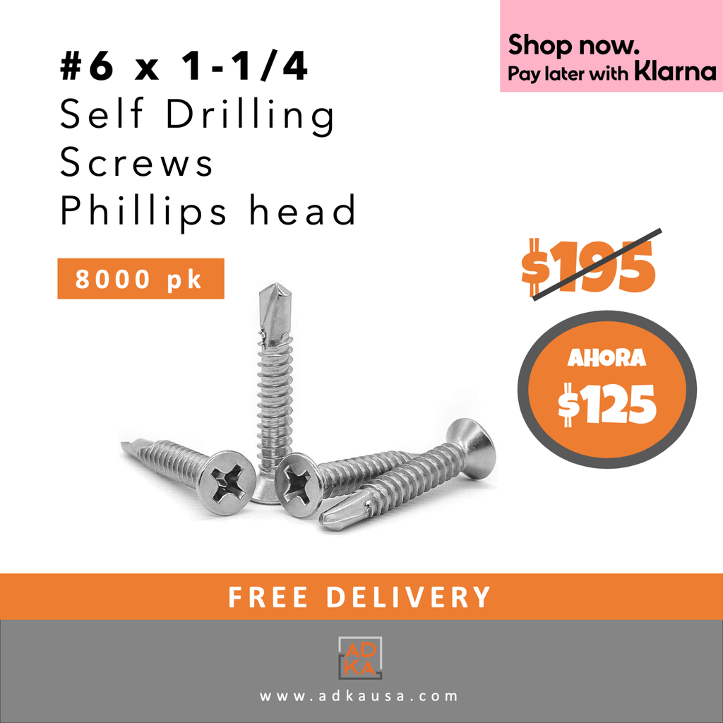 Tornillos autoperforantes DKAKU n.° 6 x 1-1/4 con cabeza Phillips, 1 lb (paquete de 239), BROCA N.° 2 GRATIS