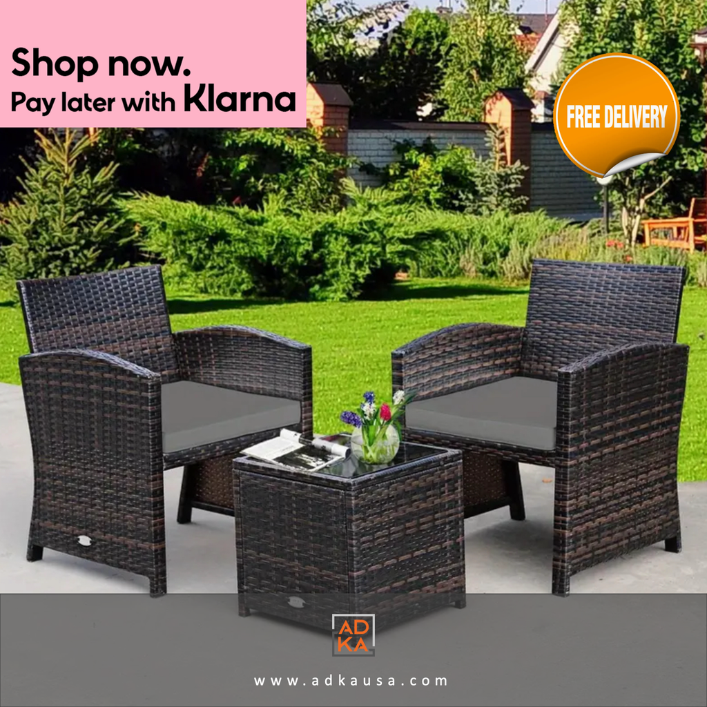 3pcs Patio Rattan Furniture Set, Outdoor Bistro Conversation Set, All Weather Wicker Chair Set
