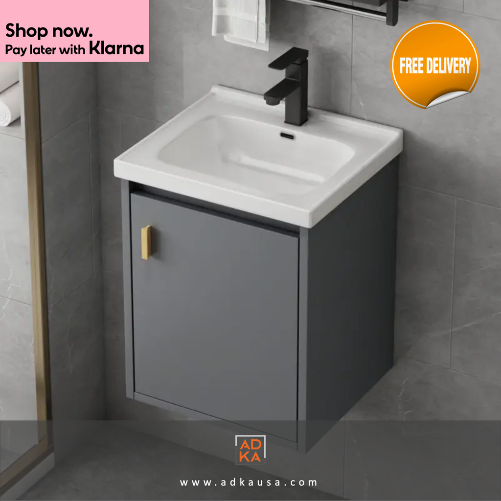 16'' Gray Bathroom Vanity with Sink Combo, Wall Mounted, Soft-Close Door, Pop-Up Drain, P-Trap Included - Modern Floating Cabinet Design for Small Spaces (Faucet Not Included), Wallmounted Vanity | Contemporary Style | Wood Construction, Bathroom Decor An
