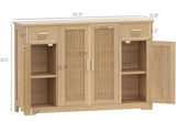 Rattan Sideboard, Storage Cabinet with Rattan Doors & Adjustable Shelves, Farmhouse Buffet Cabinet & 2 Drawers, Coffee Bar