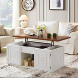 Coffee Table 48" Living Room Coffee Table with Storage Cabinet for Work Drinking Dining Gaming , White , Rustic Wood