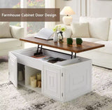 Coffee Table 48" Living Room Coffee Table with Storage Cabinet for Work Drinking Dining Gaming , White , Rustic Wood