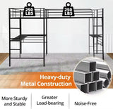 Twin Size Bunk Bed With Desks, L-Shaped Loft Beds With 2 Built-In Wooden Desks, 2 Ladders And Safety Guard Rail, Heavy-Duty