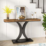 Industrial Console Table, 40 inch Narrow Entryway Foyer Table with Geometric Base, Rustic Hallway Accent Table