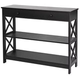 3 Tiers Console Table w/Drawer Sofa Table Hallway Durable Storage Shelf Black