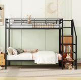 Harper & Bright Designs Twin Bunk Beds With Storage Stairs & Wardrobe, Heavy Duty Metal Bunk Bed Frame With Guardrail