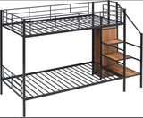 Harper & Bright Designs Twin Bunk Beds With Storage Stairs & Wardrobe, Heavy Duty Metal Bunk Bed Frame With Guardrail