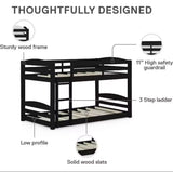 Convertible Low Wood Floor Bunk Bed, Stackable and Detachable Bed Frames for Kids, Solid Wood, with Ladder, High Guardrail