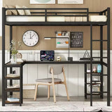 Full Size Loft Bed With Desk And Storage Shelves, Heavy Duty Loft Bed With Desk And Ladder, Full Size Loft Bed For Kids