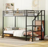 Harper & Bright Designs Twin Bunk Beds With Storage Stairs & Wardrobe, Heavy Duty Metal Bunk Bed Frame With Guardrail