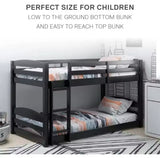 Convertible Low Wood Floor Bunk Bed, Stackable and Detachable Bed Frames for Kids, Solid Wood, with Ladder, High Guardrail