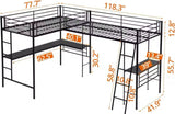 Twin Size Bunk Bed With Desks, L-Shaped Loft Beds With 2 Built-In Wooden Desks, 2 Ladders And Safety Guard Rail, Heavy-Duty