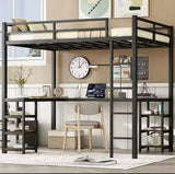 Full Size Loft Bed With Desk And Storage Shelves, Heavy Duty Loft Bed With Desk And Ladder, Full Size Loft Bed For Kids