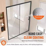 Semi-frameless Shower Door 57.7-59" x 70" Tempered Glass 1/4" Matte Black