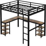 Full Size Loft Bed With Desk And Storage Shelves, Heavy Duty Loft Bed With Desk And Ladder, Full Size Loft Bed For Kids