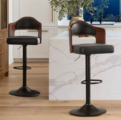 2 Pcs High Dining Chairs Rotatable Adjust Bar Chair Kitchen Living Room Soft Pack Backrest Waterproof Counter Chairs Furniture