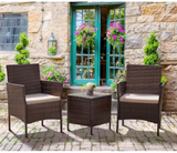 Patio Set 3 Pieces All-Weather Rattan Outdoor Patio Chairs with Tempered Glass Table (Brown/Cream)