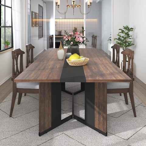 71 In. Large Dining Table for 8 People Waterproof Brown Tabletop Adjustable Leg