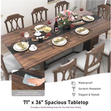 71 In. Large Dining Table for 8 People Waterproof Brown Tabletop Adjustable Leg