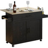 Rolling Kitchen Island Table on Wheels with Drop Leaf, Storage Cabinet, Drawer, Spice/Towel Rack, Kitchen Cart, Black