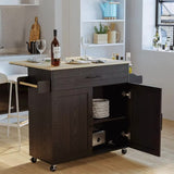 Rolling Kitchen Island Table on Wheels with Drop Leaf, Storage Cabinet, Drawer, Spice/Towel Rack, Kitchen Cart, Black