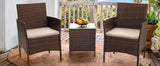 Patio Set 3 Pieces All-Weather Rattan Outdoor Patio Chairs with Tempered Glass Table (Brown/Cream)