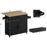 Rolling Kitchen Island Table on Wheels with Drop Leaf, Storage Cabinet, Drawer, Spice/Towel Rack, Kitchen Cart, Black