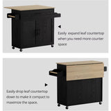 Rolling Kitchen Island Table on Wheels with Drop Leaf, Storage Cabinet, Drawer, Spice/Towel Rack, Kitchen Cart, Black