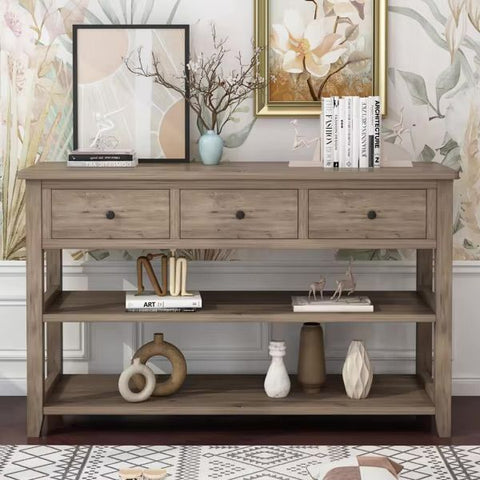 Entrance Sideboard Table with 3 Drawers and 2 Open Shelves - Gray