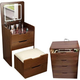 3 in 1 Vanity Desk with Flip Top Lighted Mirror, Compact Makeup Vanity with 3 Storage Drawers and Cushioned Makeup Stool