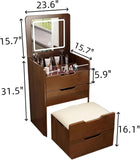 3 in 1 Vanity Desk with Flip Top Lighted Mirror, Compact Makeup Vanity with 3 Storage Drawers and Cushioned Makeup Stool