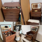 3 in 1 Vanity Desk with Flip Top Lighted Mirror, Compact Makeup Vanity with 3 Storage Drawers and Cushioned Makeup Stool