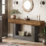 63" Console Table, Farmhouse 2-Tier Entryway Table with U-Shaped Base, Narrow Long Wood Sofa Table Behind Couch Table