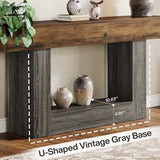 63" Console Table, Farmhouse 2-Tier Entryway Table with U-Shaped Base, Narrow Long Wood Sofa Table Behind Couch Table