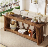 70.86-Inch Farmhouse Console Table, Industrial Narrow Long Sofa Entryway Table with Storage, 2-Tier Wood Couch Foyer