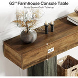 63" Console Table, Farmhouse 2-Tier Entryway Table with U-Shaped Base, Narrow Long Wood Sofa Table Behind Couch Table