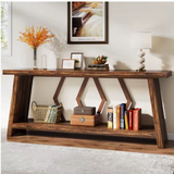 70.86-Inch Farmhouse Console Table, Industrial Narrow Long Sofa Entryway Table with Storage, 2-Tier Wood Couch Foyer