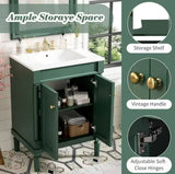 24” Bathroom Vanity with Sink, Powder Room Small Bathroom Vanity with 2-Door Cabinet, Undermount Sink, (Vogue Green)