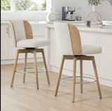 Counter Height Bar Stools Set of 2, 360° Swivel Upholstered Barstools with Back Wood Legs, 26" H Seat Height, Dining room furniture