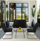 4pcs Outdoor Wicker Furniture Set - All-Weather Lounge Chair, Seating & Coffee Table, Patio Conversation Group For Garden, Deck & Pool Area