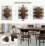 7pcs Dining Table Set with 6 Chairs, 63" Extendable Kitchen Table Set for 4-6, Mid-Century Dining Room Table for Small Space, Heavy-Duty Metal Frame, Easy Clean