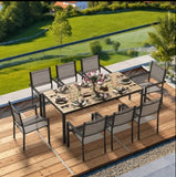 All-Weather Patio Dining Set With WPC Tabletop & Iron Frame, Includes 6 Textilene Stackable Chairs For Garden, Backyard, Deck