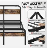 Metal Bed Frame (available in Queen & King Size) With Rustic Wooden Headboard And Footboard, Industrial Bed Platform, 14 Inch High Heavy Duty Steel Slats Support, No Box Spring Needed, Easy Assembly