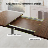 7pcs Dining Table Set with 6 Chairs, 63" Extendable Kitchen Table Set for 4-6, Mid-Century Dining Room Table for Small Space, Heavy-Duty Metal Frame, Easy Clean