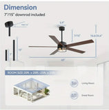 65 Inch Industrial Modern Ceiling Fan with Lights - 5 Reversible Blades, Remote Control, DC Motor, 6-Speed Adjustable, 3 Color Temperatures, Downrod Mount, Matte Black Finish for Bedroom & Living Room, Living Room Fan | Industrial Ceiling Fan | Lighting F
