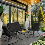 4pcs Outdoor Wicker Furniture Set - All-Weather Lounge Chair, Seating & Coffee Table, Patio Conversation Group For Garden, Deck & Pool Area