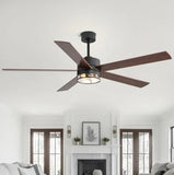 65 Inch Industrial Modern Ceiling Fan with Lights - 5 Reversible Blades, Remote Control, DC Motor, 6-Speed Adjustable, 3 Color Temperatures, Downrod Mount, Matte Black Finish for Bedroom & Living Room, Living Room Fan | Industrial Ceiling Fan | Lighting F